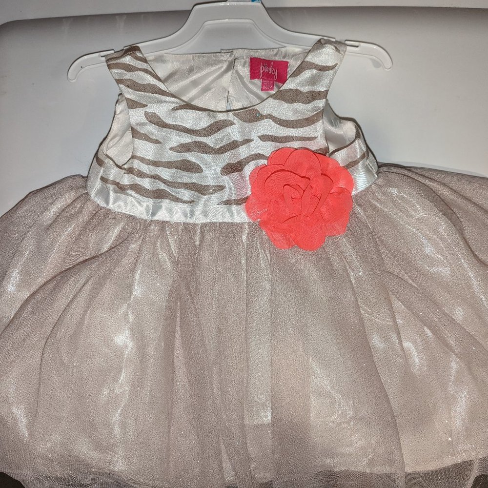 Gold sparkly dress with pink/orange tone bow 18-24 month